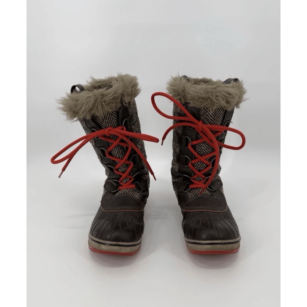 Sorel Tofino Brown Orange Fur Lined Snow Boots size 9 Cute Barely Worn Shoes - Picture 14 of 16